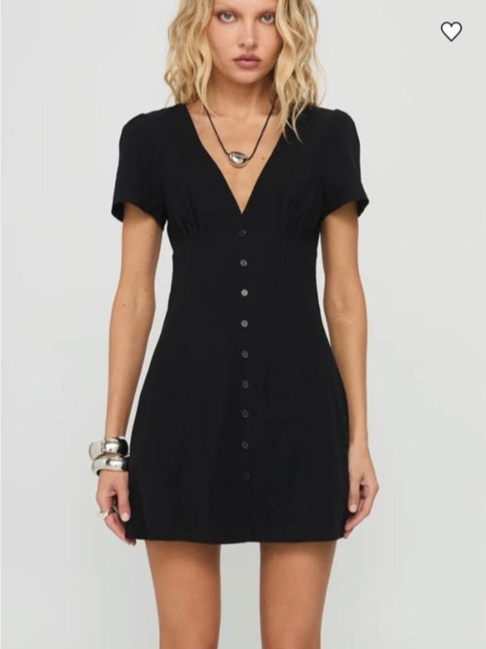 Princess House Black Mini Dress with V-Neck and Button Front